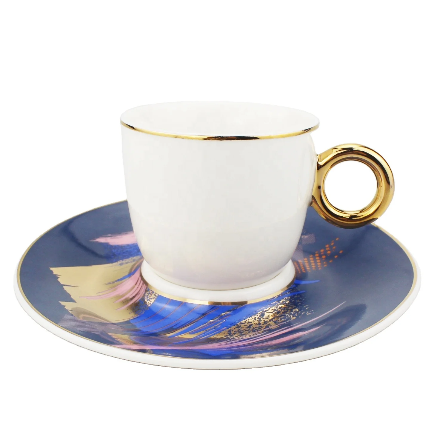 
80cc New Bone China Turkish Gold Decal Coffee Cups Tea Cup and Saucer Tea Sets Use for Women Gift Hotel and Shop 