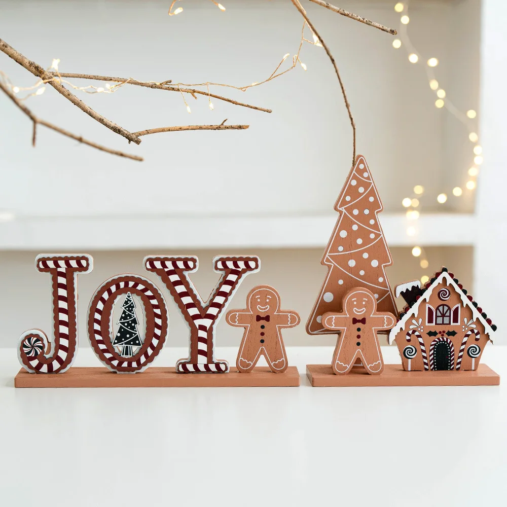 Christmas wooden crafts creative home decoration ornaments gingerbread man wooden house desktop ornaments