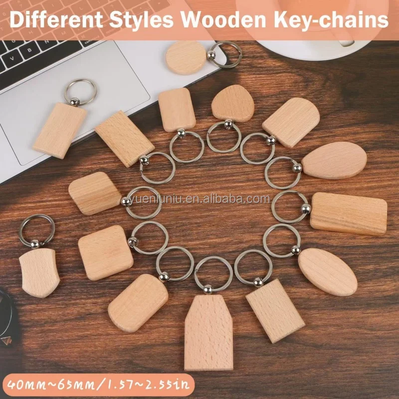 New product ecofriendly Custom Logo wood nfl keychains Wooden motel key chains blank Wood gift DIY keychain for crafts