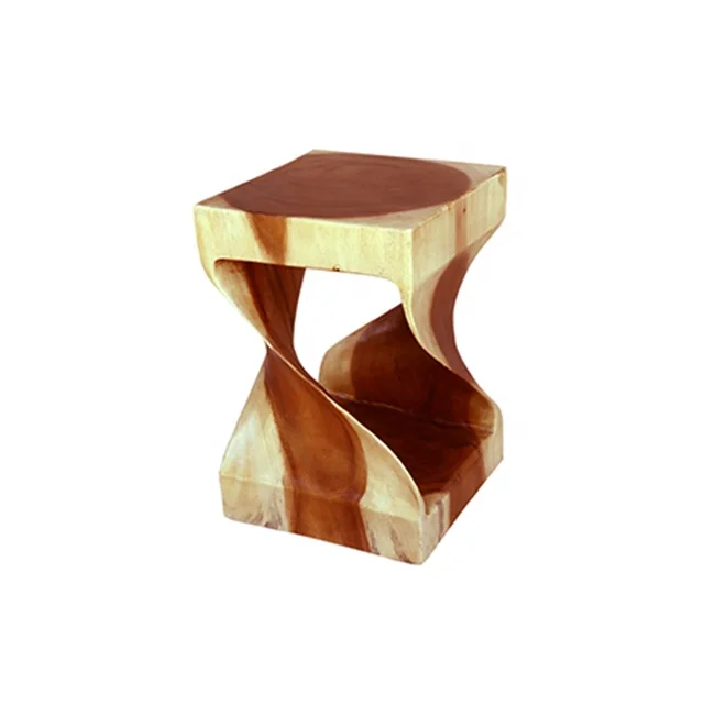 decorative home furniture Suar Wooden Stool Tower Twist Design small size rustic minimalist classic style from Indonesia