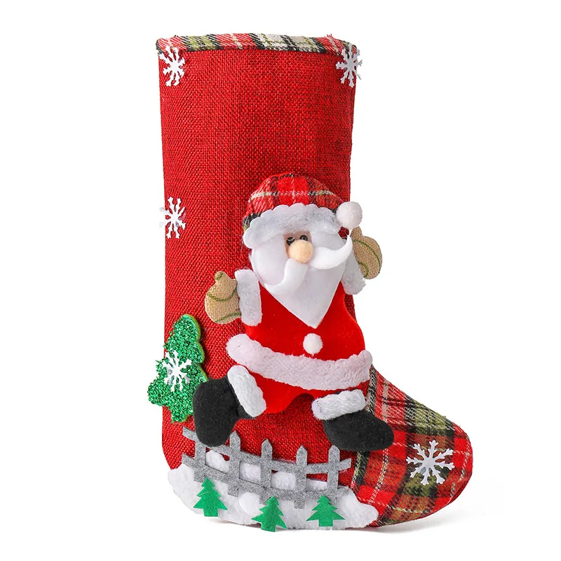 Hemp Large Christmas Stocking Fence Christmas Gift Bag Christmas Tree Hanging Decoration Candy Bag Decoration