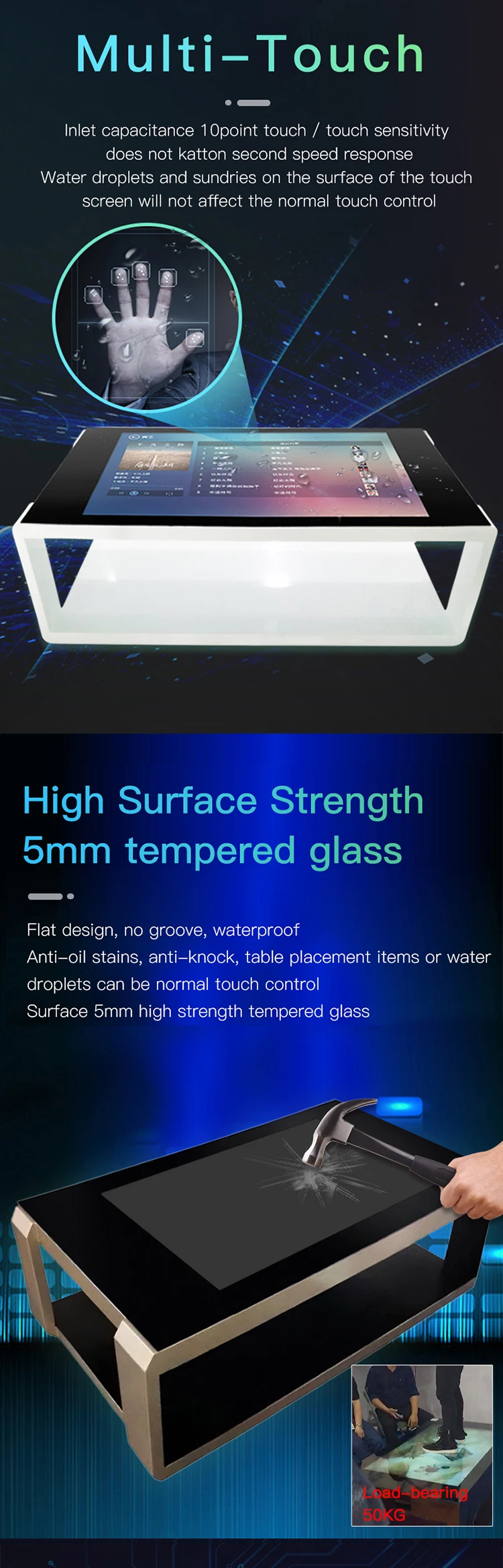 Indoor HD lcd screen smart computer all-in-one multi touch table