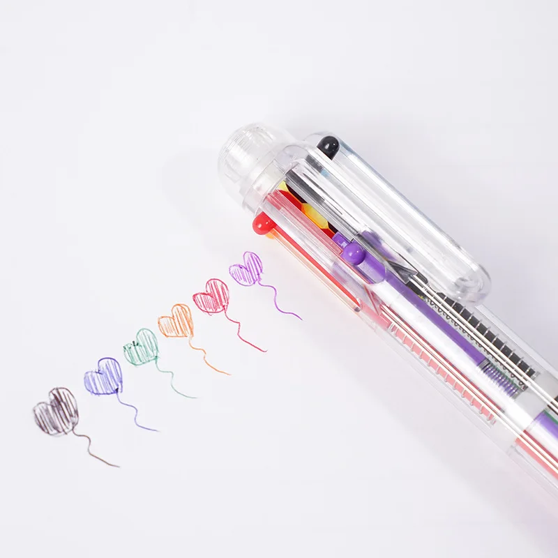 Wholesale of six-color ballpoint pen, multi-color plastic colored oil pen, student stationery