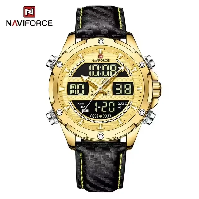 Clearance Limited Time and Quantity NAVIFORCE 9194 Luxury Watch Man Sport Genuine Leather Quartz Digital Watches Men Wrist Clock