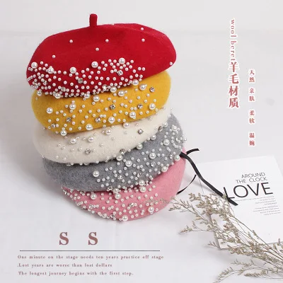
Baby 2020 fashion pearl Beret girl Princess Hat pumpkin hat girls wool hat 