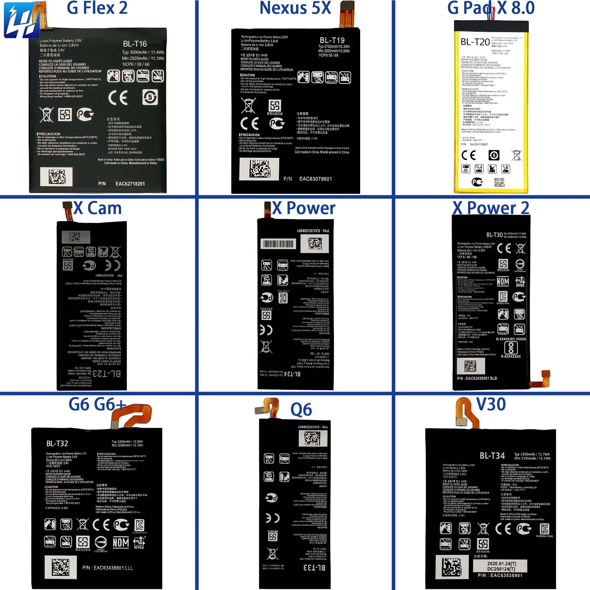 OEM Factory Shop G1 G2 G5 K7 K10 K20 K22 K41 K61 K41S Pixel 2 XL Full range of phone battery for LG Nexus 4 LongHe