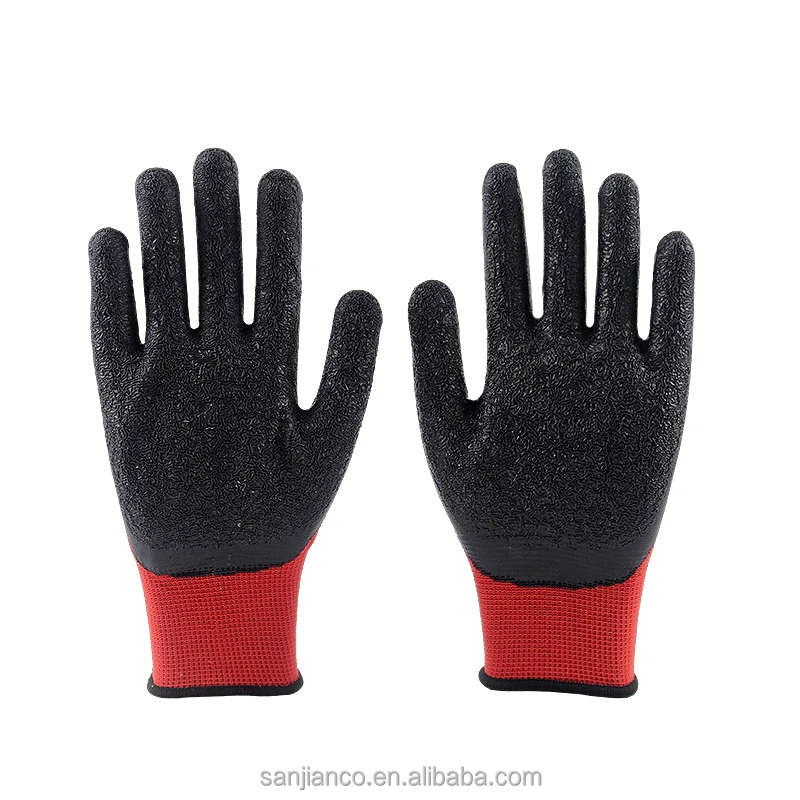 Ready Goods Hot Seller Palm Coated Gloves Latex Rrinkle Coated Nylon Gloves