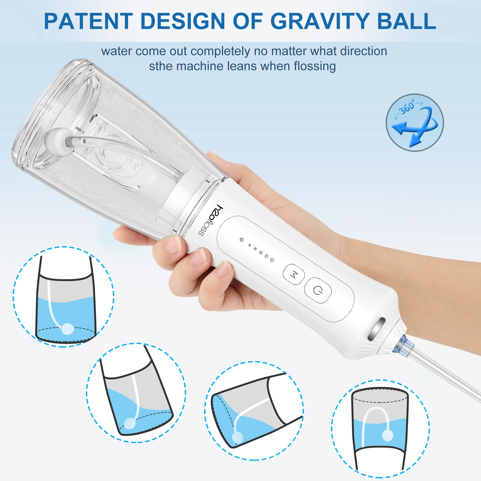 H2ofloss 2024 Popular Water Flosser For Oral Care Cleaning Waterproof IPX7 Handheld Portable Dental Flosser For Teeth