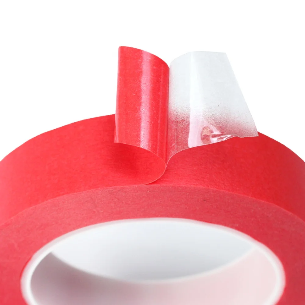 2- Recyclable High Temperature Resistant Spray Paint Masking Red Crepe Paper and PET Base With Silicone Glue Self Adhesive Tape