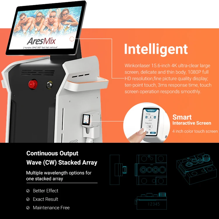 Skin Rejuvenation Ice DCS 4 Wavelength 755 1064 808 940 Winkonlaser Diode Laser Hair Removal Machine
