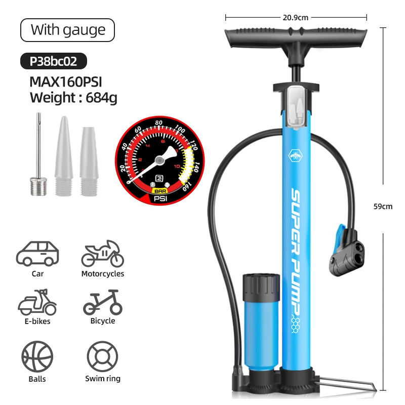 Xunting High Pressure Floor Hand Cycle Pump Portable Tire Bicycle Manual Bike Air Pump For Scooter Car Cycle