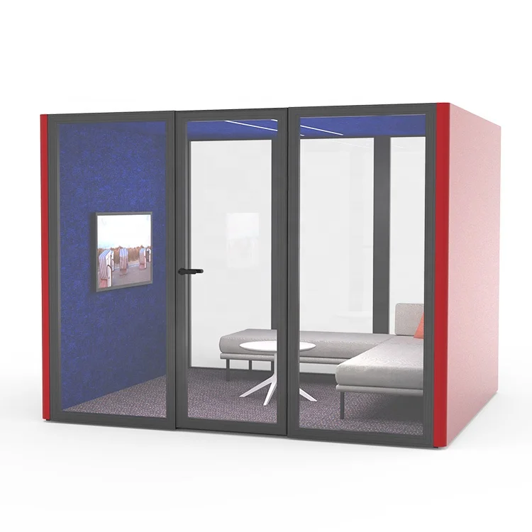 Moveable Small Cabin Indoor Office Pods 4 Seat 6 Person Meeting Booth Shared Smart Acoustic Office Pod With Seating