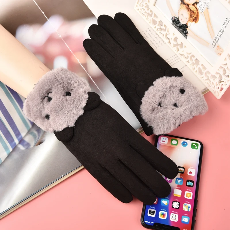 Необычные перчатки, индивидуальные перчатки, однотонные замшевые милые женские перчатки со смайликом
