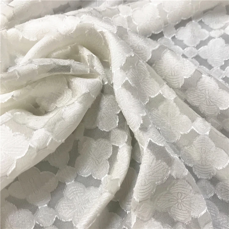 
White Bridal Fabric Satin Viscose Fabric 18mm Jacquard Fabric for wedding dress 