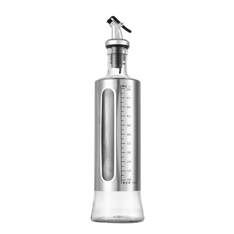 Modern Stainless Steel and Glass Olive Oil Dispenser Bottle Oil and Vinegar Set for Kitchen Use for Food Storage
