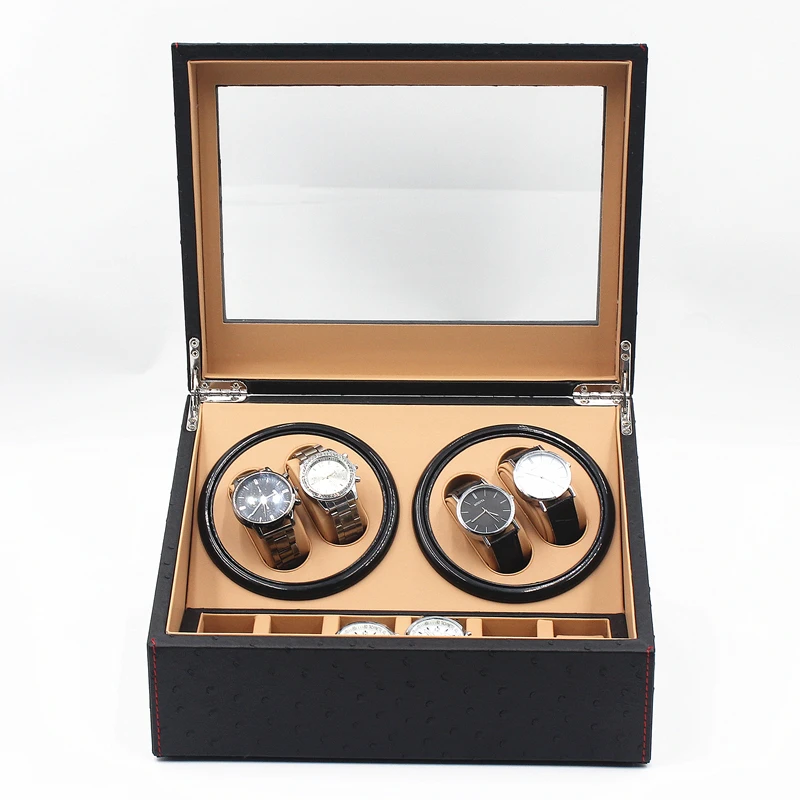 China plant rotating 4+6 watch winder luxury pu leather automatic winder with 2 motors