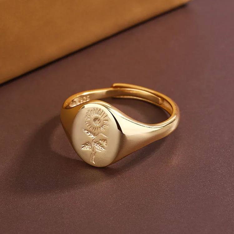 S925 Sterling Silver Personalized customize logo Heavy Weight Polished Engraved Signet Ring