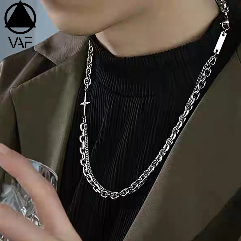 VAF Multi Layered Stainless Steel Cross Necklace Layered Diamond Tiny Damen Kreuz Edelstahl Halskette Pendant Necklace