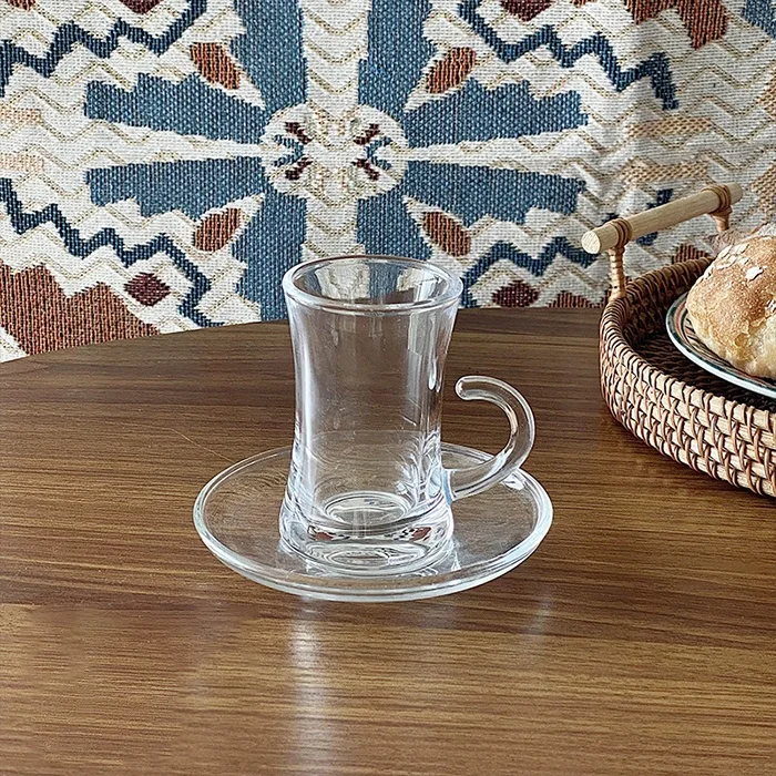 Hot sale Arabic Style Glass Tea Cup with Saucer coffee mugs set custom glassware saucer Tray turkish coffee cups and saucers set