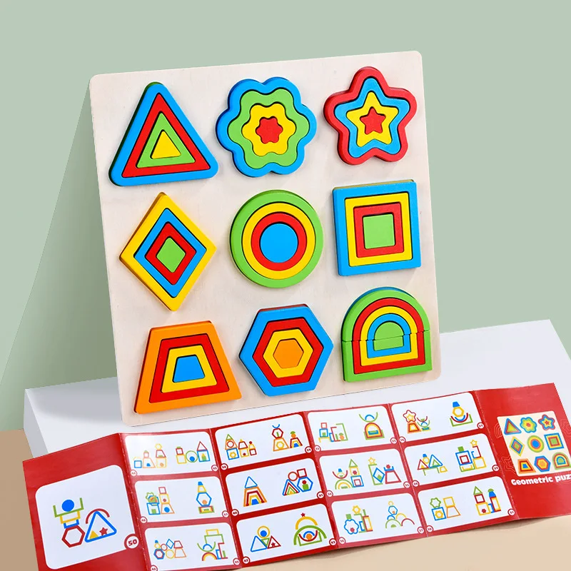 Customized Wooden Geometric Shape Modeling Cognition Matching Board Baby Digital Learning Wholesale Wooden Puzzle