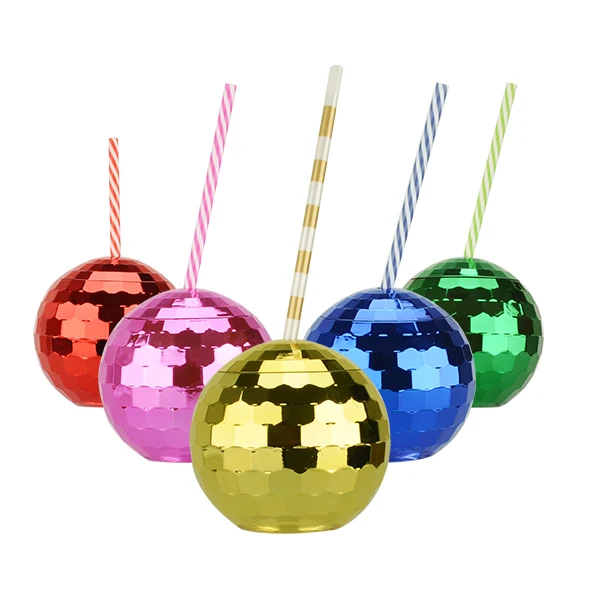 Yekea Creative 1200 Ml Single Wall Plastic Disco Ball Cup With Straw