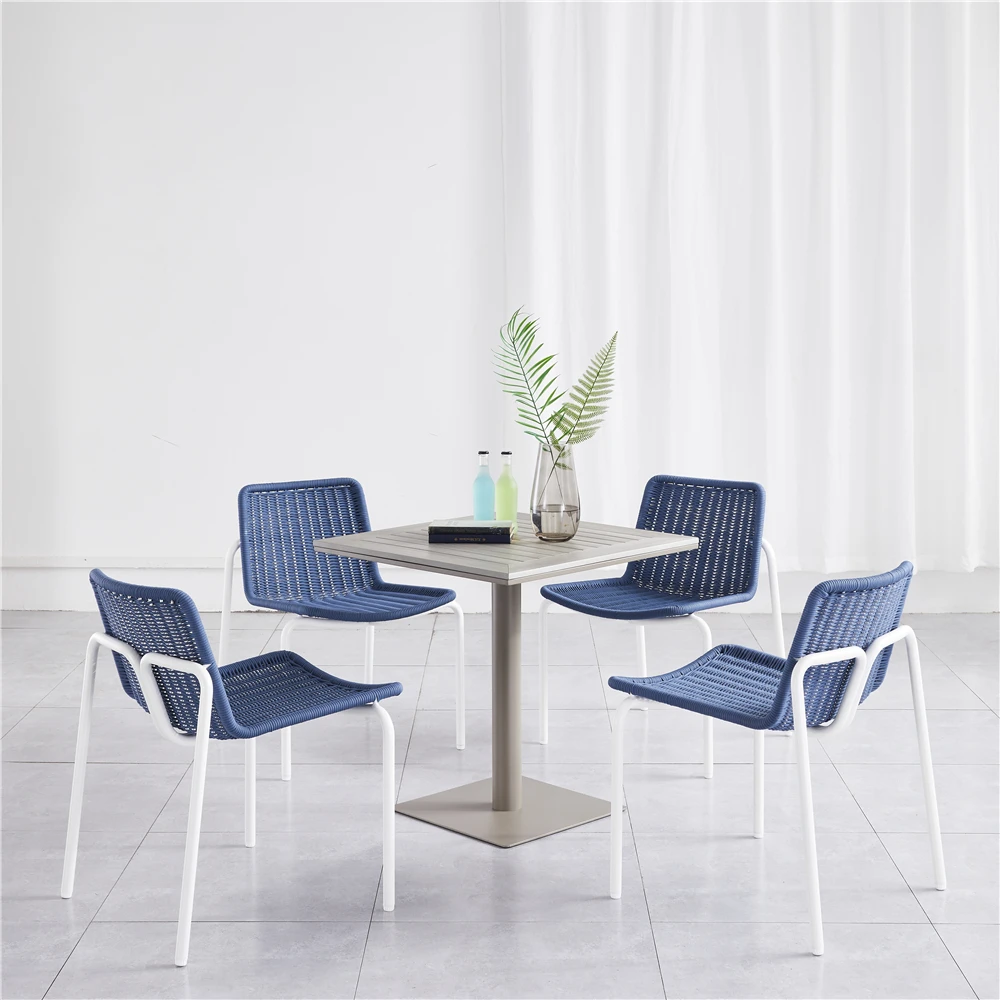 Outdoor White 70x70 square Dining Coffee Table  Plastic Wood Iron Slat  Pub Table