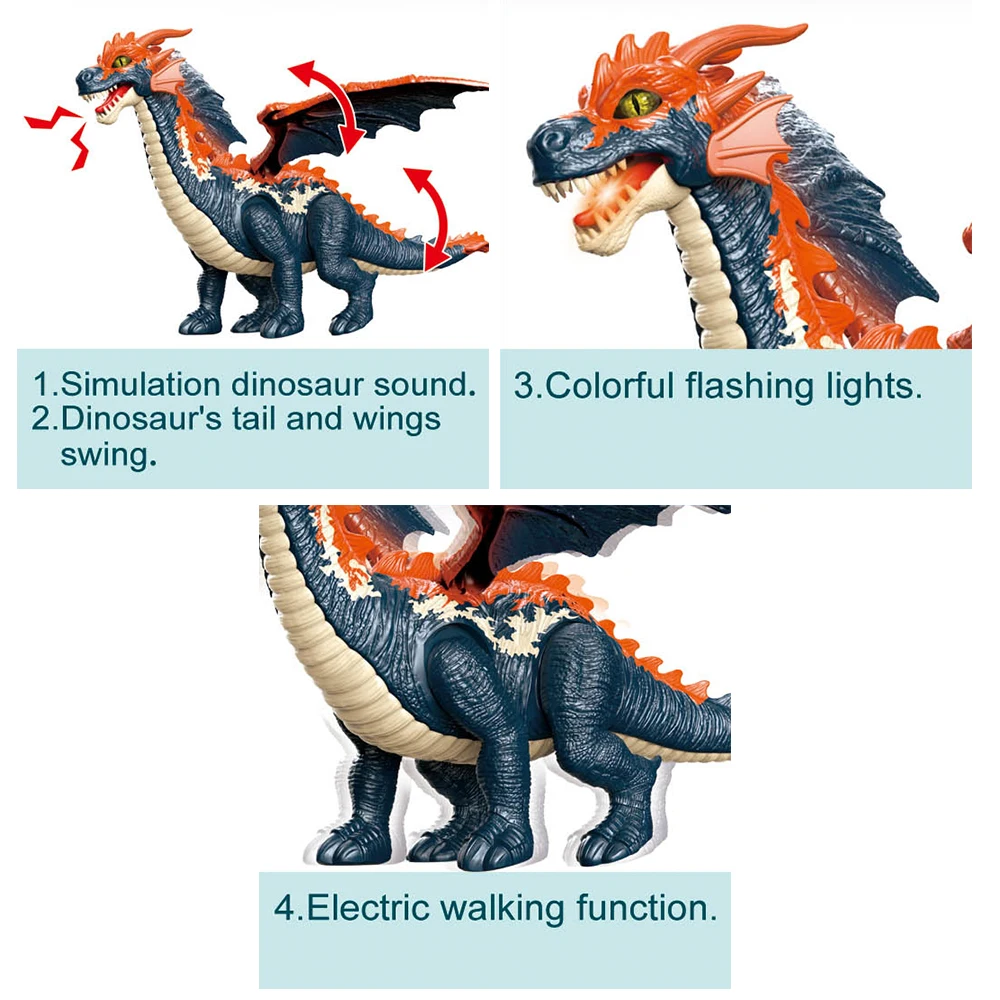 Dinosaurio Juguete tail  and wing shaking walking plastic electric dragon toy for kids