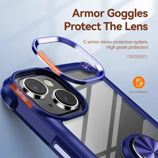 360 Degree Full Protection Liquid TPU Transparent PC Gel Metal Phone Case  For iphone 14 Plus 6.1inch Pro Max Cover Blue Color