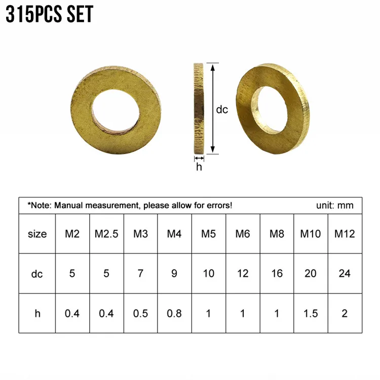 M2 M3 M4 M5 M6 M8 M10 M12 Plain Washer Assortment Kit Brass Washer