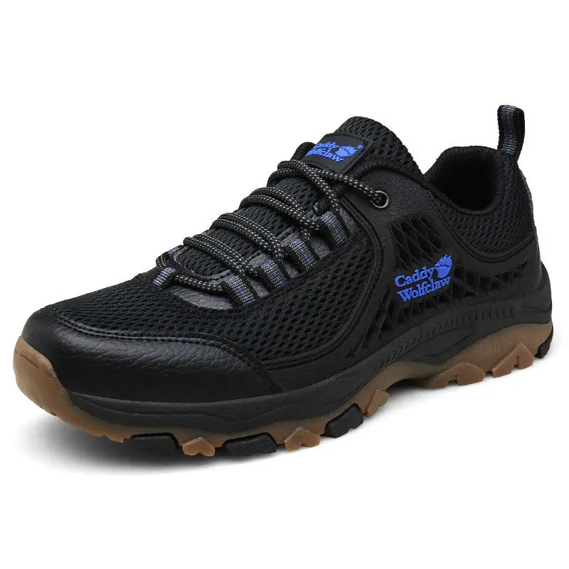 
Spring Summer New Men Shoes Leather Waterproof Travel Shoes Outdoor Non-slip Wearable Hiking Shoes Tendon Sole 