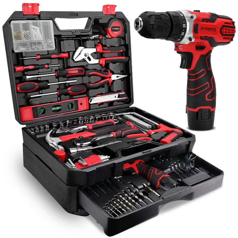 276 pcs 12V cordless drill driver toolbox storage case handheld hammer electric power tool sets with drawer