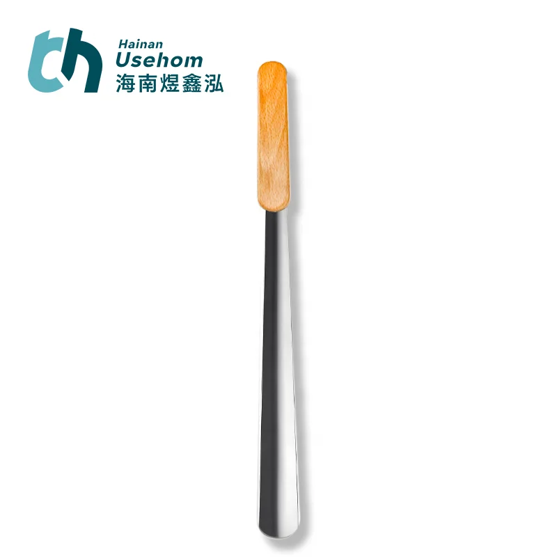 2024 NEW Customized Long Handle Stainless Steel Shoe Horn with Wooden Handle for Boot ,15 Inches