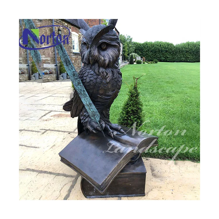 High Quality Hand Carved Life Size Cast Metal Brass Bronze Birds Owl Statue Garden Sculpture For Sale