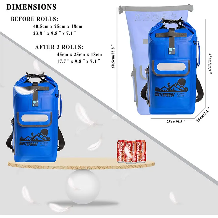 Kayaking boating dry back pack outdoor, 500D waterproof dry tarpaulin backpack with shoulder strap