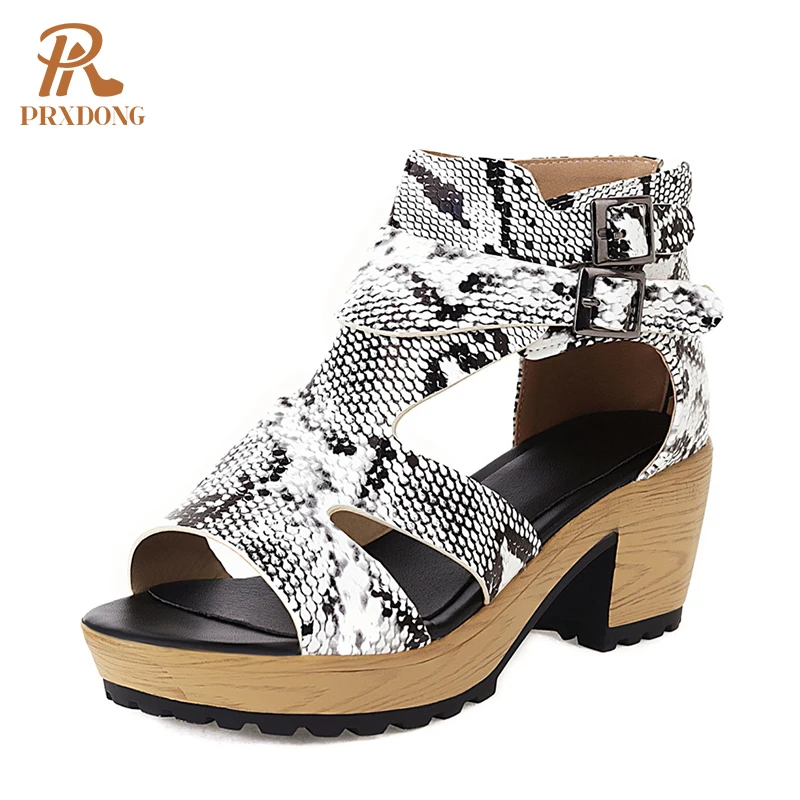 
Summer Autumn Women Open Toe Casual Pumps Snake Pattren Mixed Color Female Sandals High Heels Platform Shoes Buckle Zip Big Size 