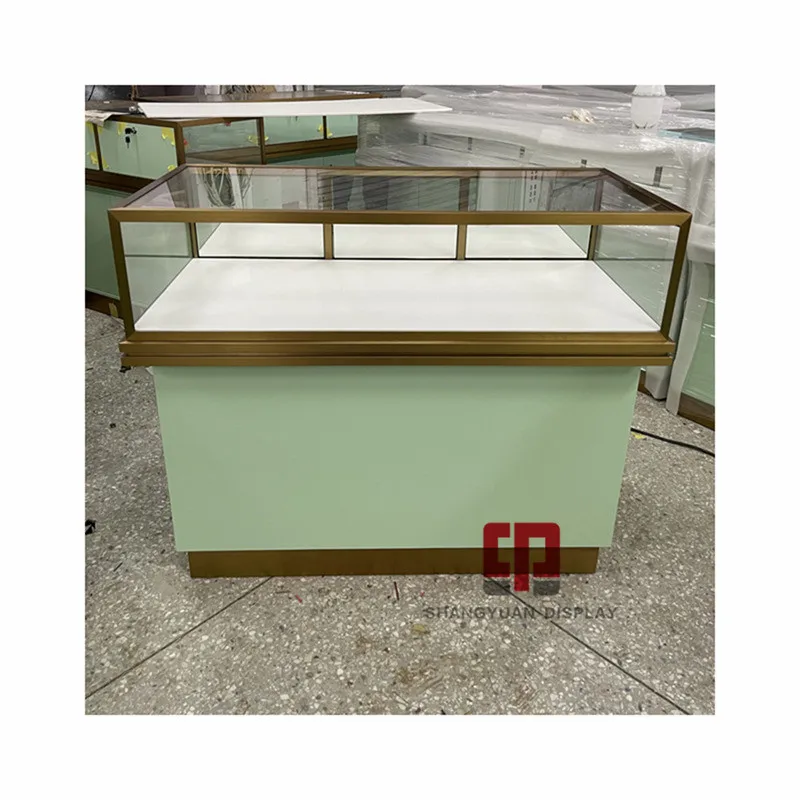 High End Jewelry Showroom Glass Display Case Wooden Paint Jewelry Display Cabinet Custom Jewelry Counter Manufacturer