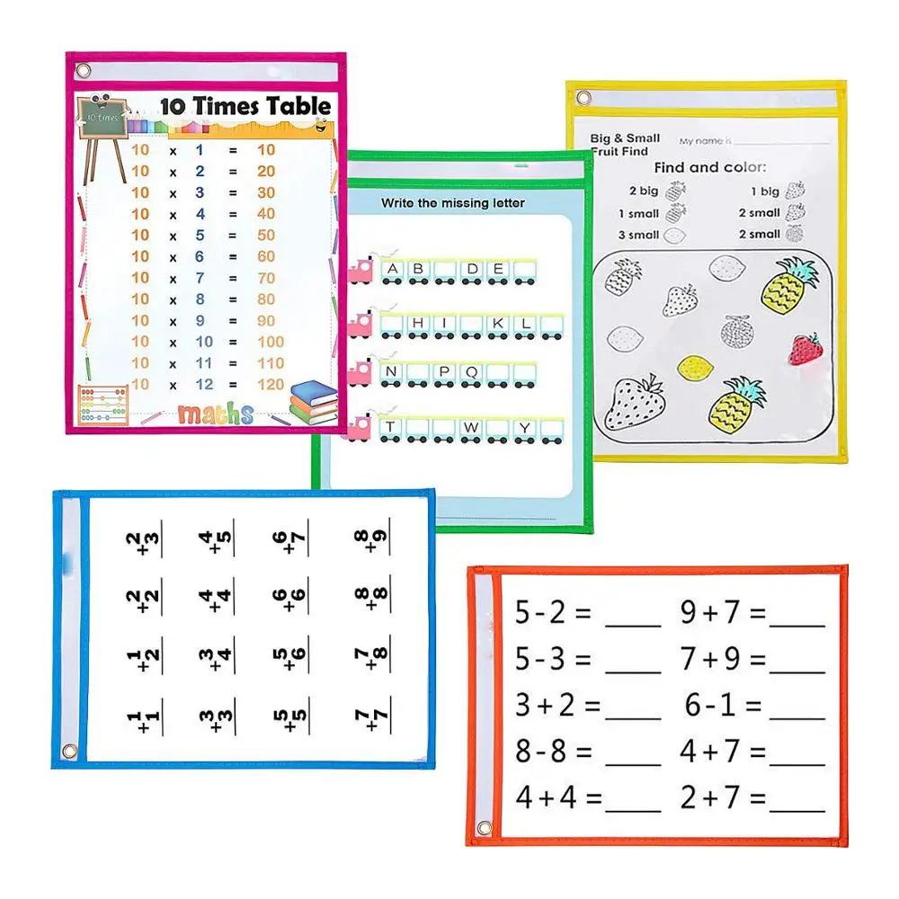 School Teaching Tool Reusable Dry erase pockets Dry Erase Sleeves colorful children writing pvc charts folder