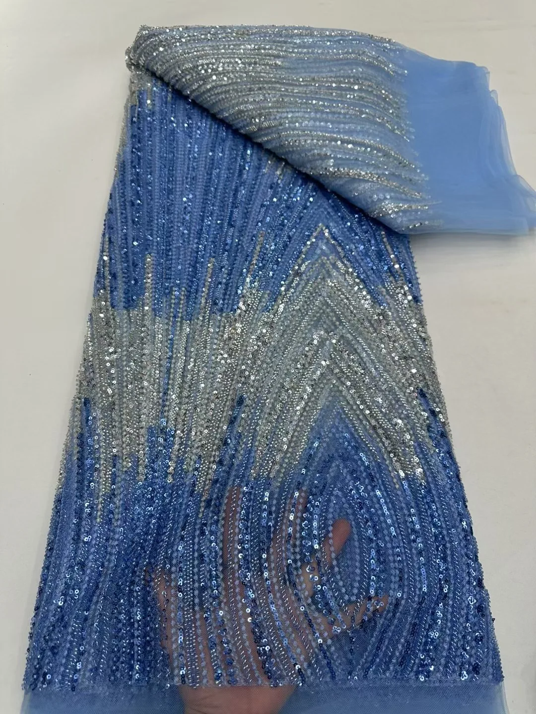 NI.AI Embroidery Bead Net Lace Colorful beaded Sequence Fabric African Tulle Net Lace For Women Wedding Dress Material