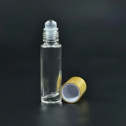 2020 New product 10ml clear oil glass roll on bottle with bamboo wood top roller ball cap