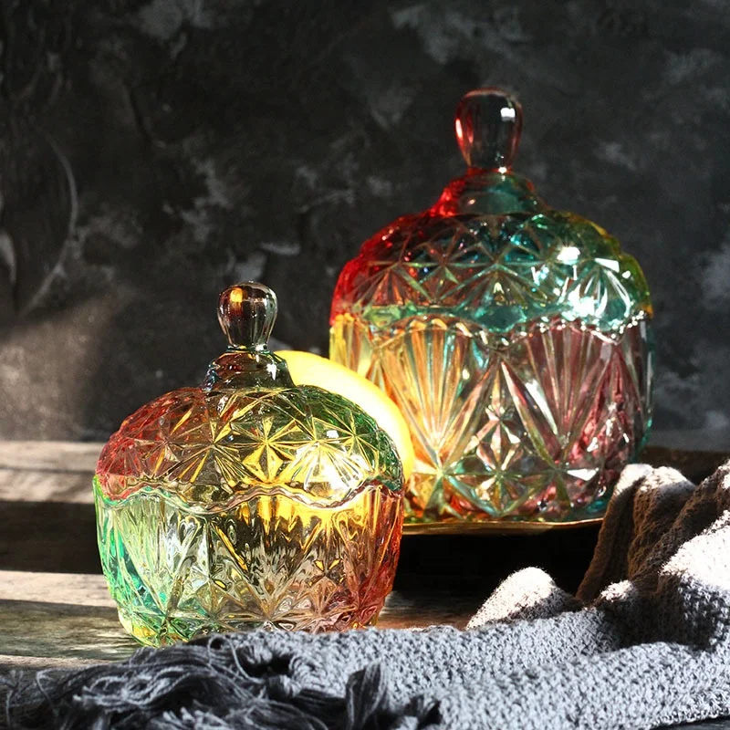 16 oz glass jars with lids empty glass geo cut candle jars holder lantern candle glass container