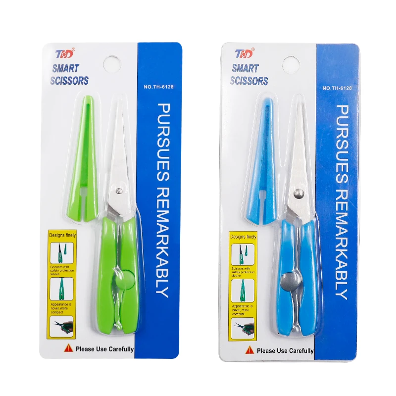 Plastic PP handle pointed tips blade small embroidery sewing scissors with safety cover