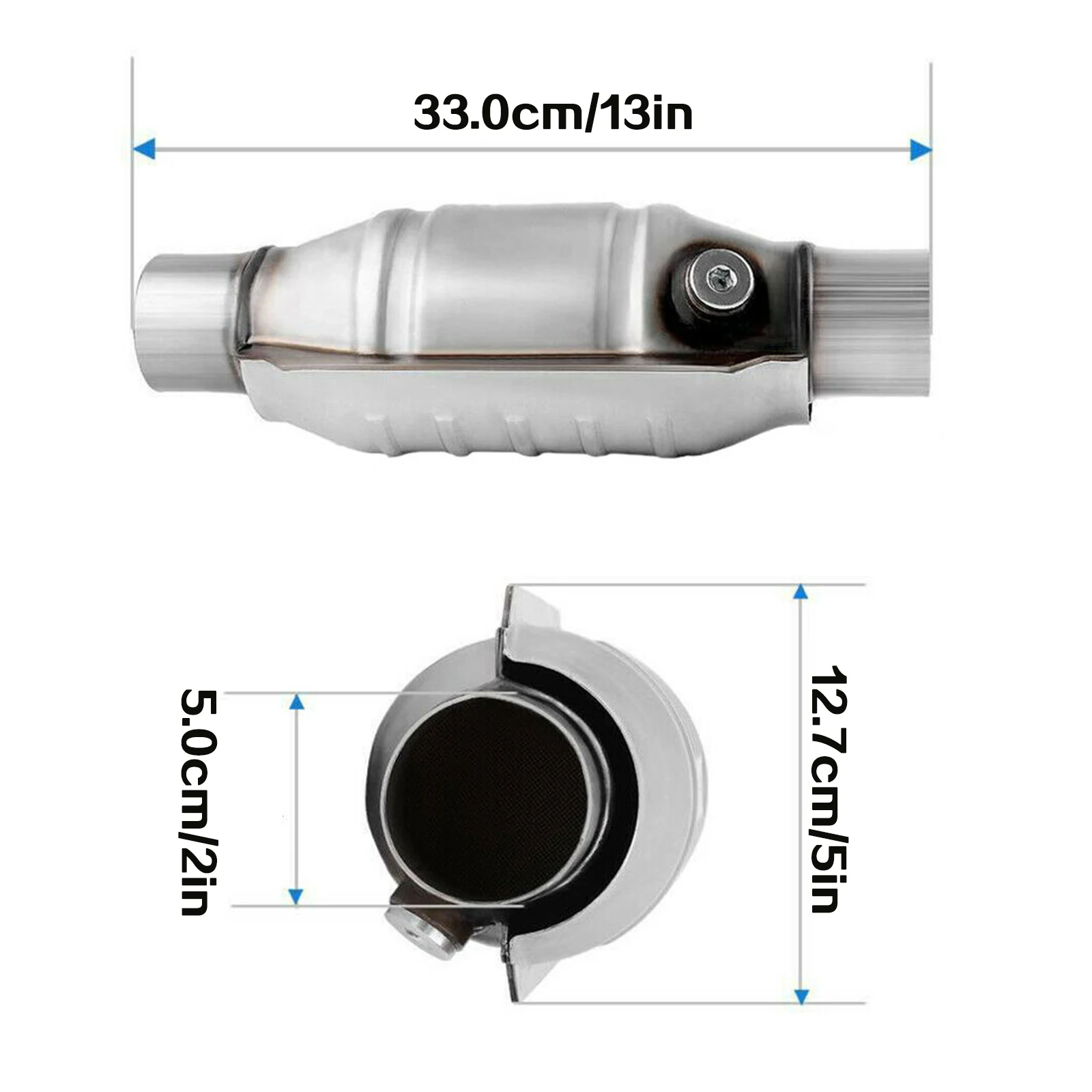 Inlet/Outlet Universal Catalytic Converter with O2 Port & Heat Shield 53004 Car Stainless Steel Catalytic Converter
