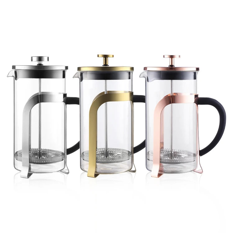 Маленькие современные персонализированные поршневые фильтры 1 литр двойные стены боросиликатное стекло розовое золото чайник для чая Кофеварка французский пресс