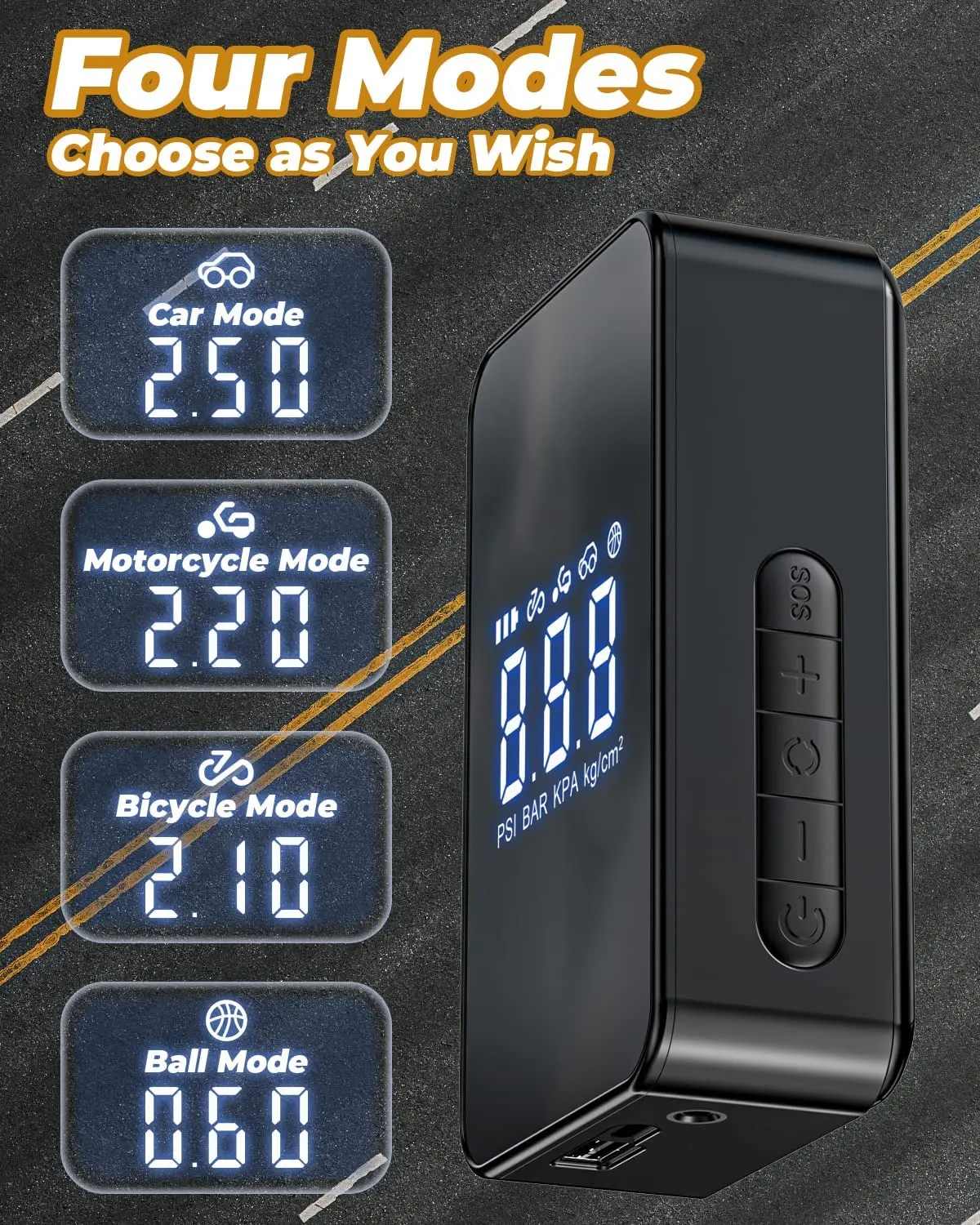 Portable Air Compressor Tire Inflator 12V Portable Air Pump with 6000mAh Battery 140PSI Digital Screen and Emergency LED Light