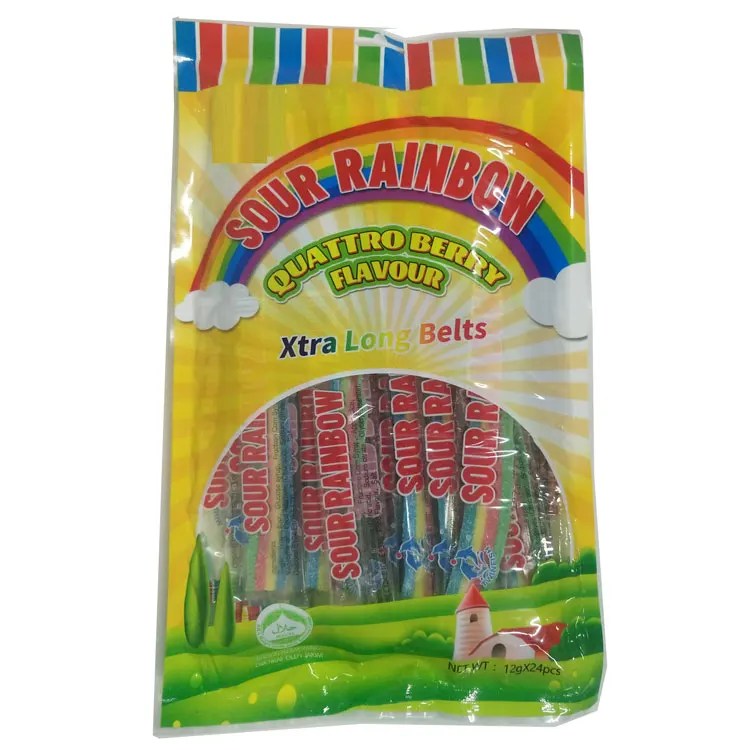 SOUR RAINBOW BELT GUMMY CANDY FRUIT FLAVOR JUMBO SIZE 20CM 12G* 24unit per pack