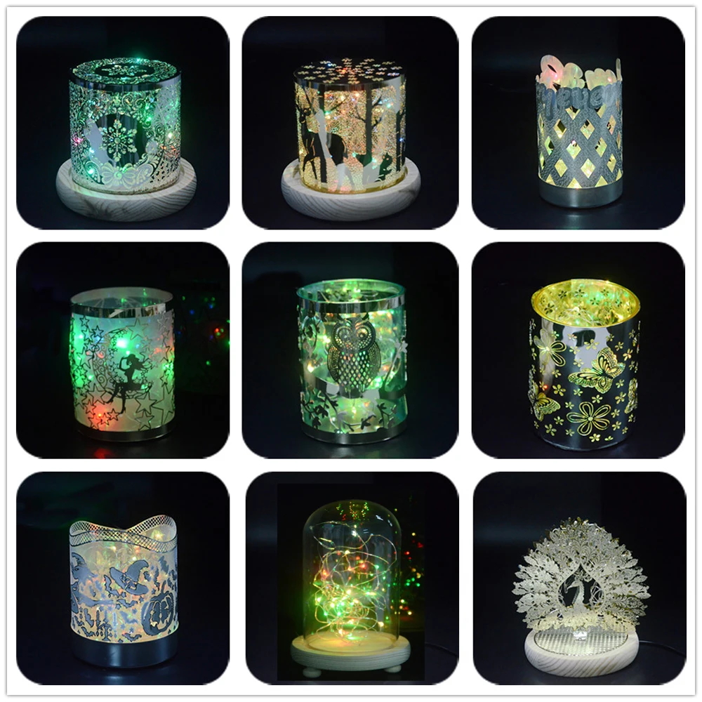 Custom metal cut out Christmas Scene Projector Copper Wire Light Cartoon Children table lamp Toy Lights Night Lights