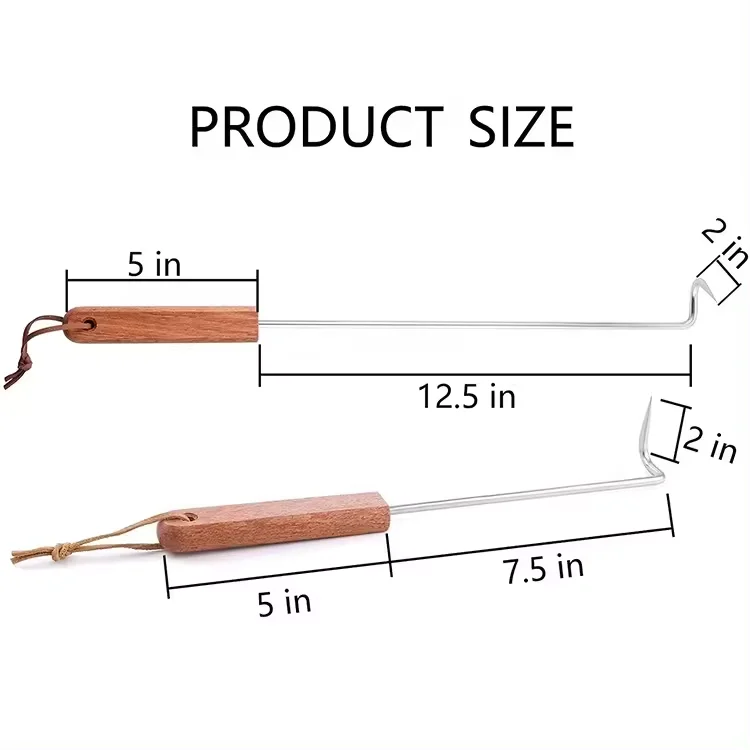 2 Pcs 17 Inch Meat Hook Flippers Turners Pigtail Food Flippers with Stainless Steel Shafts
