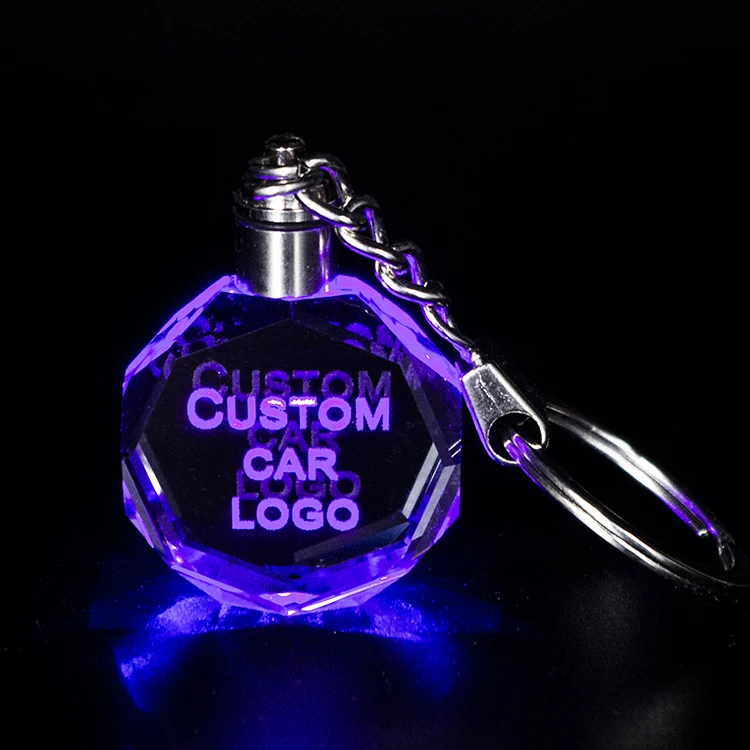 2020 cheap wholesale blank clear k9 crystal keychains custom laser engraving 3d Led Car logo Crystal Keychain for giveaways