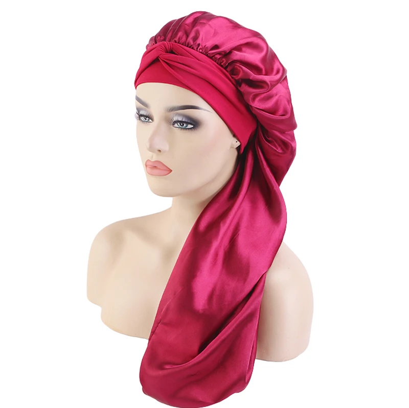 Free Logo Braid Bonnets and Satin Hair Wraps Custom Satin Dreadlock Long Bonnet With Thick Elastic Melt Band Bonnets
