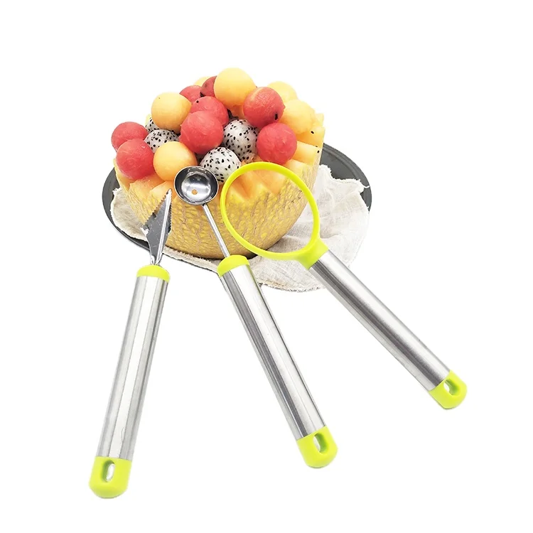 product 3 pcs kitchen fruit carving tool set stainless dig fruit kit with stainless steel handle
